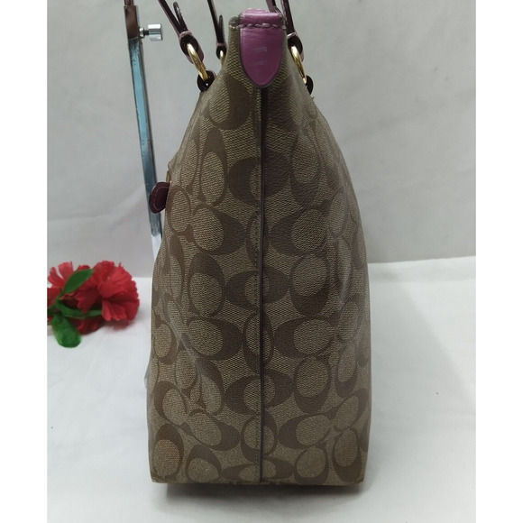 Coach Gallery Signature Brown Coated Leather Double Handles Tote Shoulder Bag - Picture 5 of 16